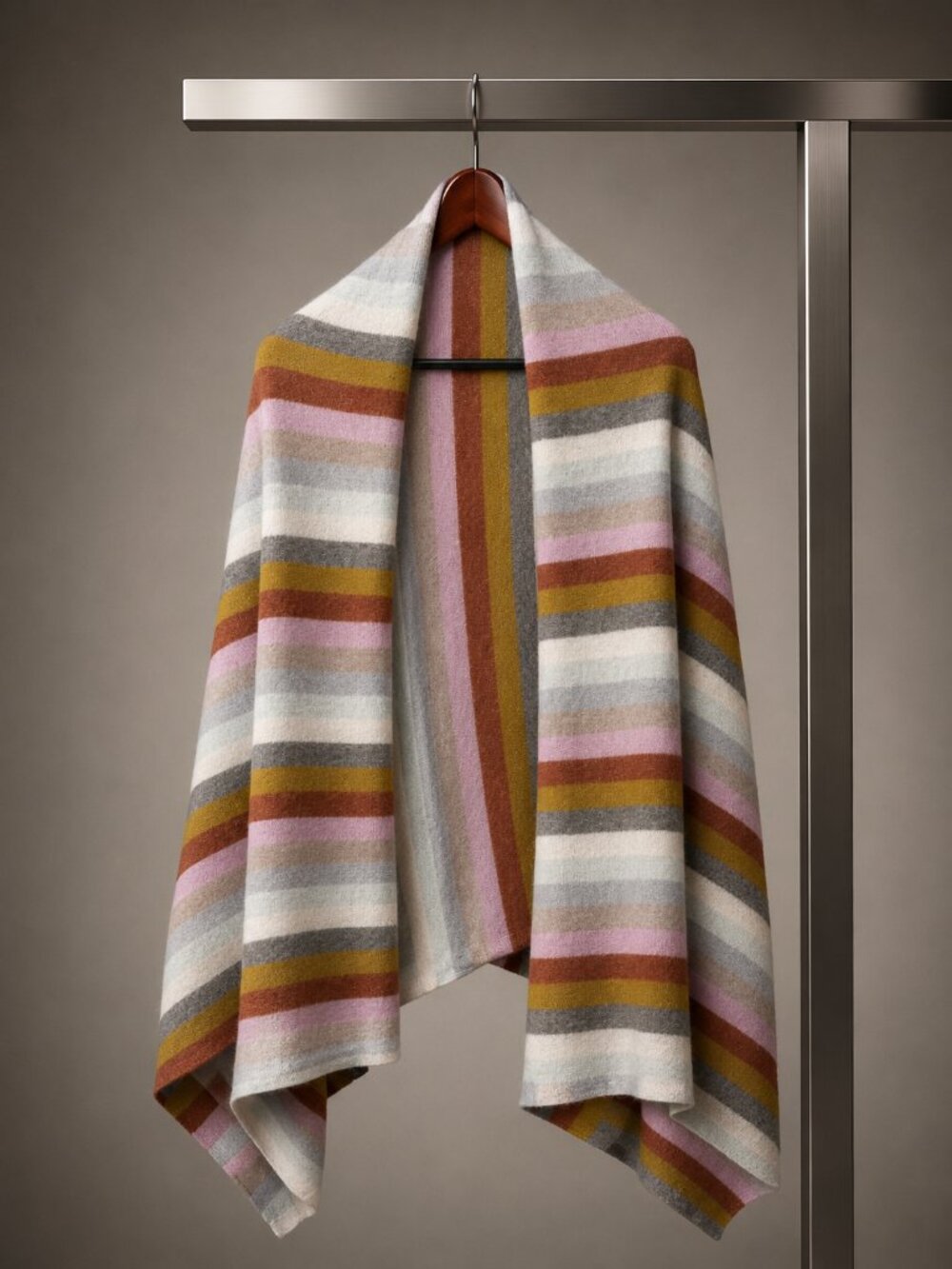 White + Warren 100% Cashmere Striped Travel Wrap Scarf Shawl Lilac Rust One Size